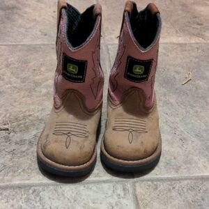 John Deere Kids Pink and Tan Boots